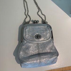 Metallic silver Coach purse
